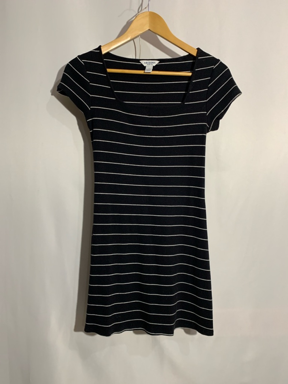 Arizona Jean Company Black and White Striped Scoop Neck Mini Dress